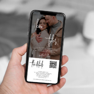 Photo all in one QR code rsvp details wedding Invitation