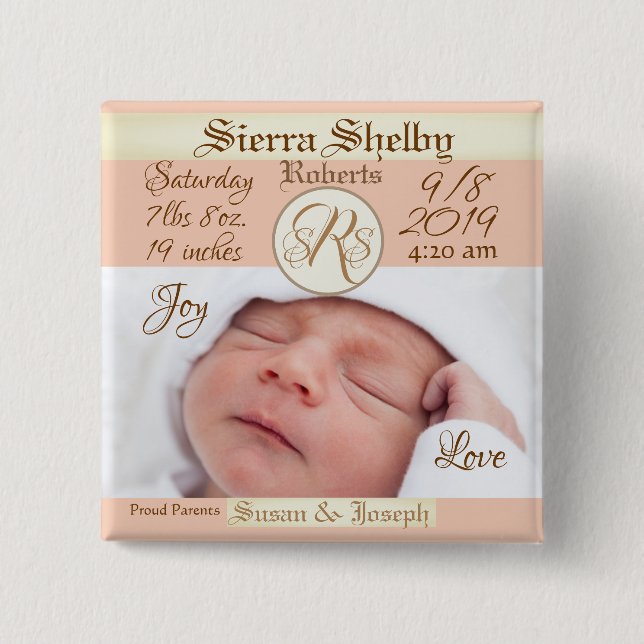 Photo and Birth Stats Custom Button (Front)