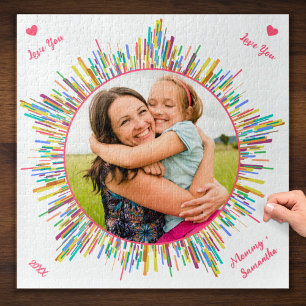 Photo and Colourful Abstract Art Custom Text Jigsaw Puzzle