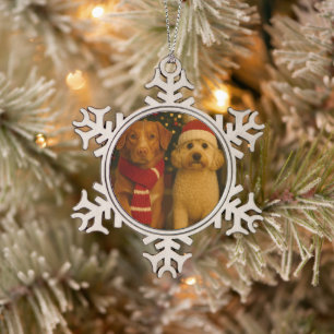 Photo and Custom Text Personalised Snowflake Pewter Christmas Ornament