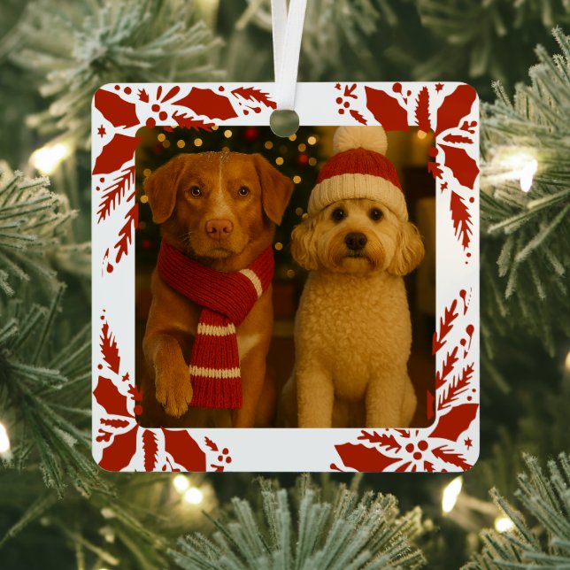 Photo and Custom Text Personalized Holly Metal Tree Decoration (Insitu)