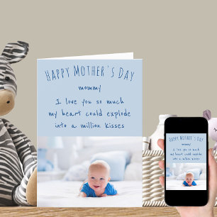 Photo and Cute Wording Blue Happy Mothers Day Card