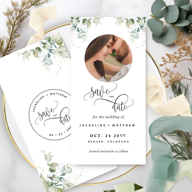 Photo and Greenery Wedding Save The Date Bookmark (Creator Uploaded)