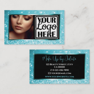 Photo and Logo Template Ice Sparkle Glitter Glam Business Card