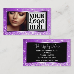 Photo and Logo Template Lilac Sparkle Glitter Glam Business Card