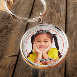Photo and name in black and white with red circle key ring