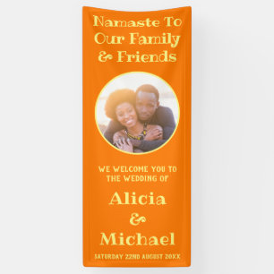 Photo And Name Orange Yellow Wedding Welcome Banner