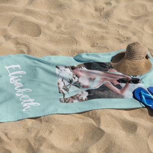 Photo and name script personalised  beach towel