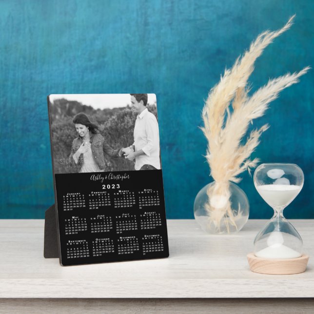 Photo and Names Personalised 2023 Calendar Black Plaque (Side)