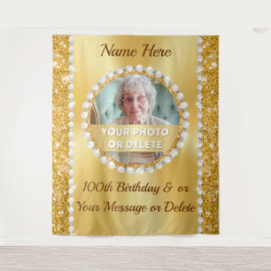 Photo and Personalised, 100th Birthday Backdrop, Tapestry