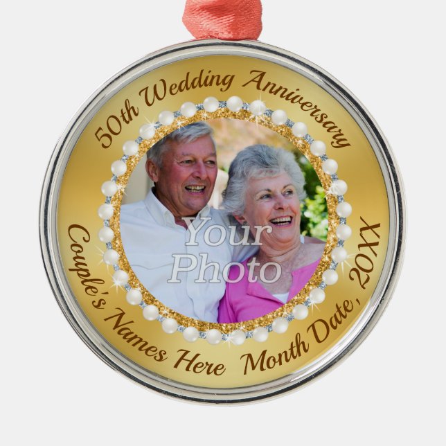 Photo and Personalised, 50th Anniversary Metal Tree Decoration (Front)
