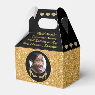 Photo and Personalised, Black and Gold Favour Boxe Box