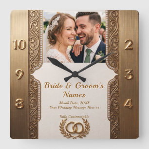 Photo and Personalised Luxury Wedding Gift Rings Square Wall Clock