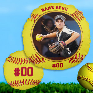 Photo and Personalised, Senior Softball Gift Ideas Round Cushion