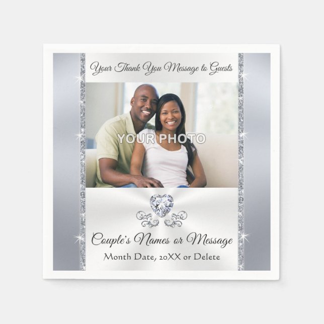 Photo and Personalised Wedding Cocktail Napkins (Front)