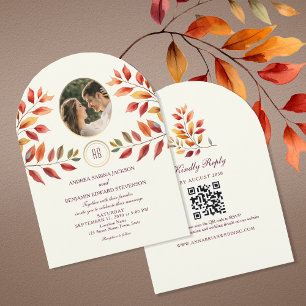 Photo and QR Code Fall Wedding Invitation