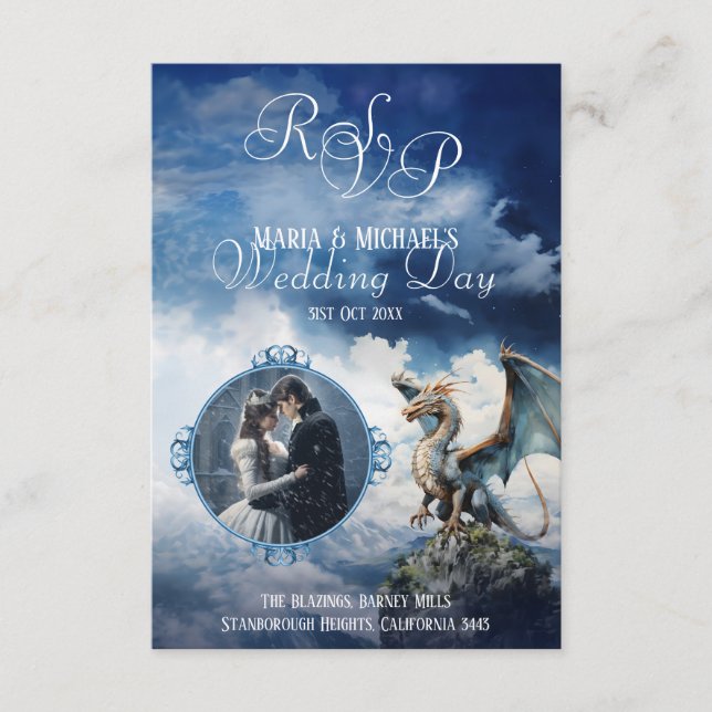 Photo and QR Code RSVP Celtic Dragon Enclosure Card (Front)
