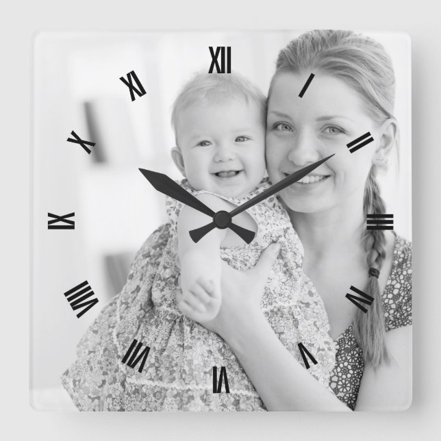 Photo and Roman numbers, make your own Square Wall Clock (Front)