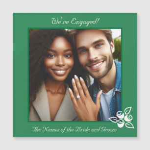 Photo and Roses Green Engagement Announcement Card