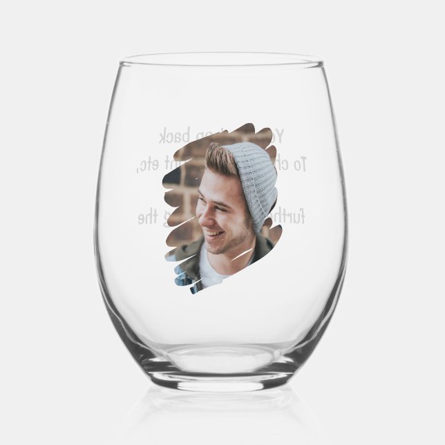 Photo and Text Personalised Stemless Wine Glass (Front)