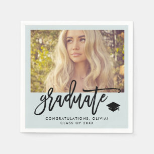 Photo and Trendy Script Mint Green Graduate Napkin