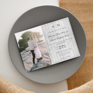 Photo and Vintage Stripes   Grey Wedding Invitation