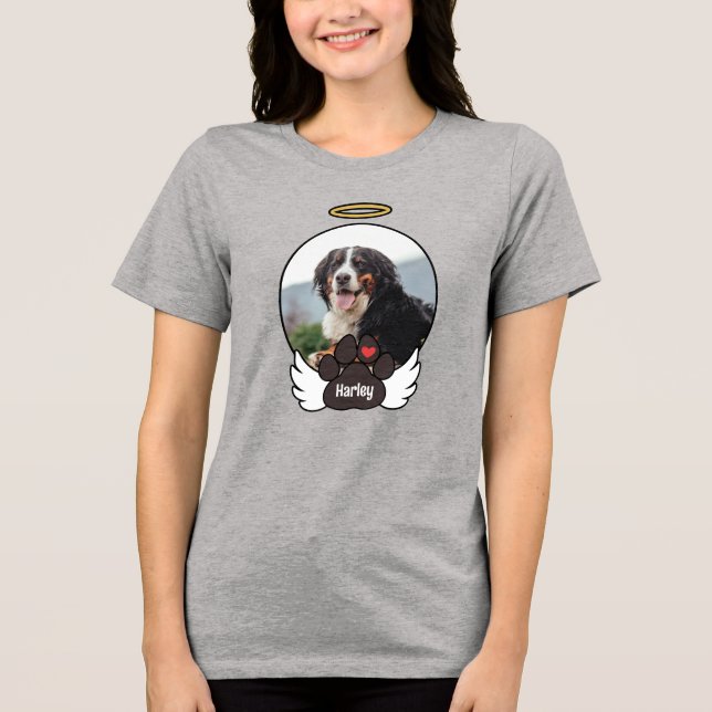 Photo Angel Wings Paw Add Name Dog Memorial Tri-Blend Shirt (Front)