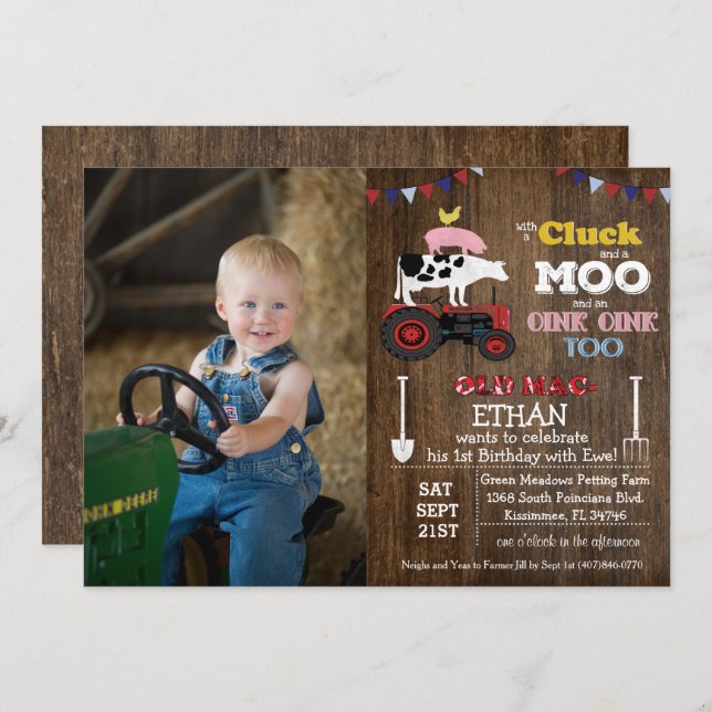 PHOTO/ANY AGE - Farm Boy Birthday Invitation (Front/Back)
