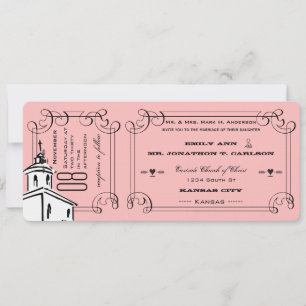 Photo Any Colour Romantic Chapel Ticket Wedding Invitation
