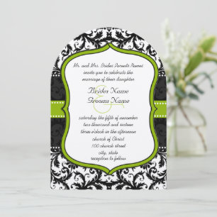 Photo Apple Green Black Vintage Damask Wedding Invitation
