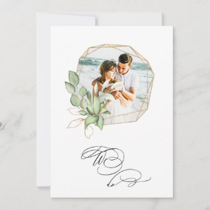 *~* PHOTO AR6 RSVP + QR Gold Geomtric Wedding Invitation