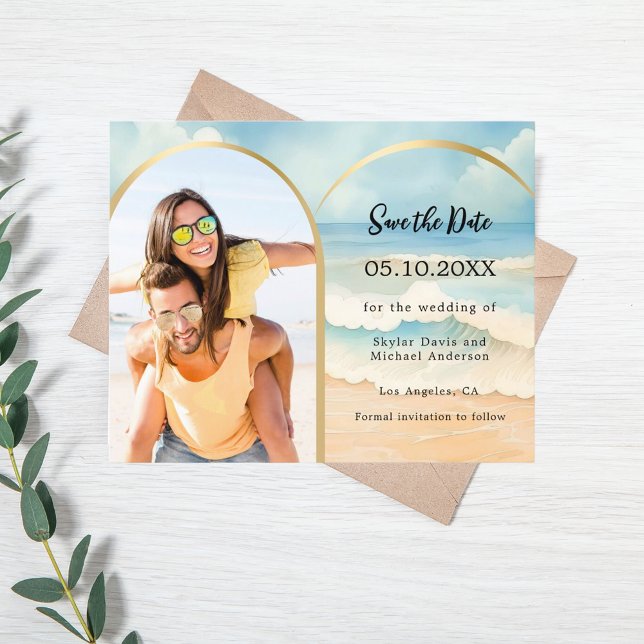 Photo arch beach wedding Save the Date card (Creator Uploaded)