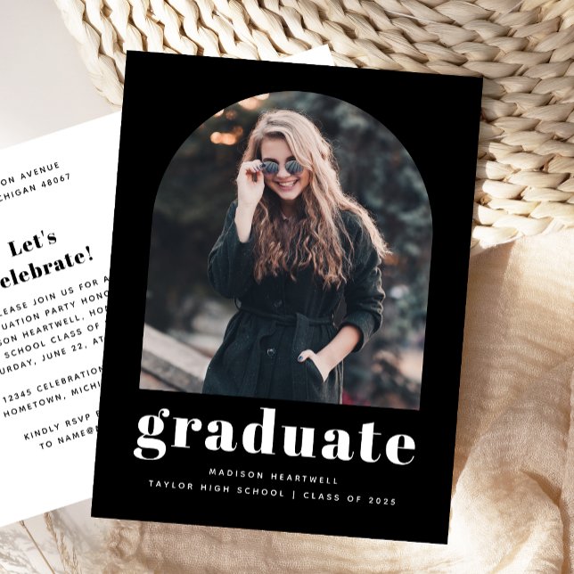 Photo Arch Black and White Graduation Party Postcard (Creator Uploaded)
