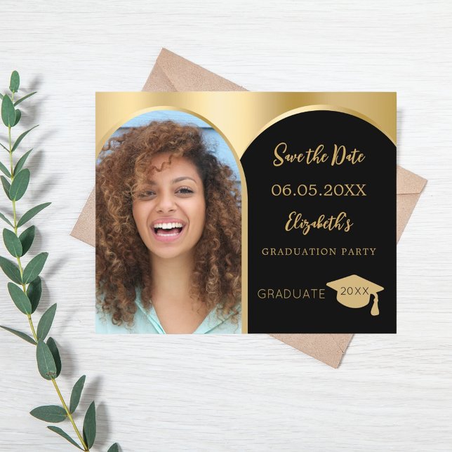 Photo arch black gold Graduation Save the Date Flyer (Creator Uploaded)