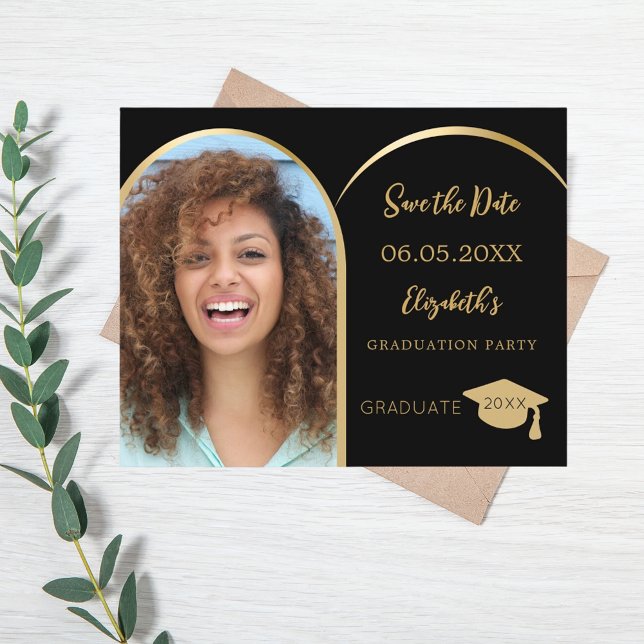 Photo arch black gold Graduation Save the Date Flyer (Creator Uploaded)