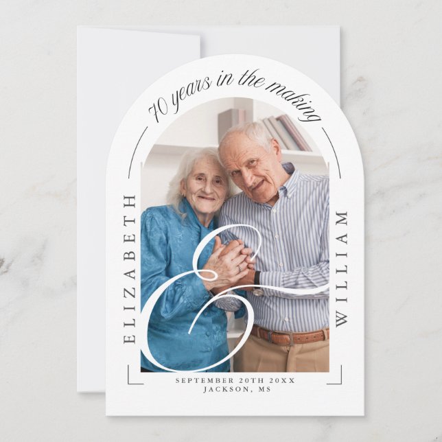 Photo Arch Calligraphy 70th Wedding Anniversary Invitation (Front)