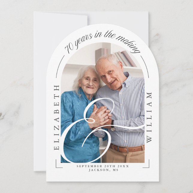 Photo Arch Calligraphy 70th Wedding Anniversary Invitation (Front)
