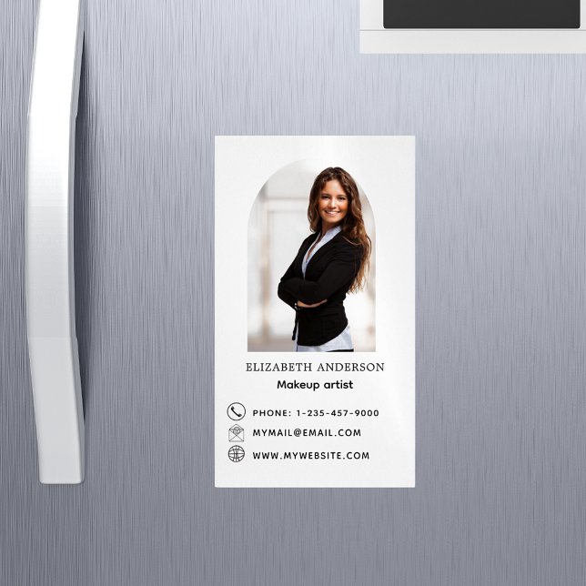Photo arch contact info brand colour magnetic business card (Creator Uploaded)