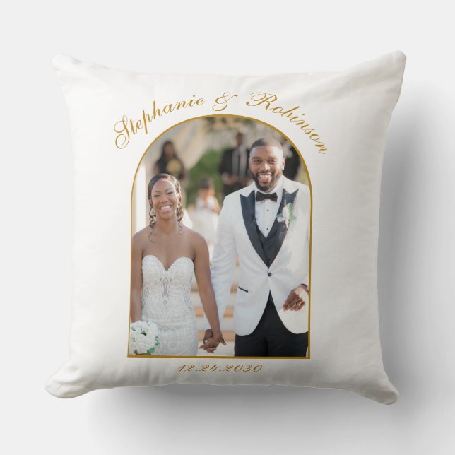 Photo Arch Elegant Gold Script Monogram Wedding  Cushion (Front)