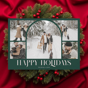 Photo Arch Happy Holidays Christmas Vintage Green Holiday Card