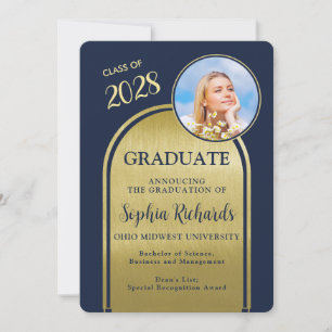 Photo Arch Navy Gold Graduation Announcement