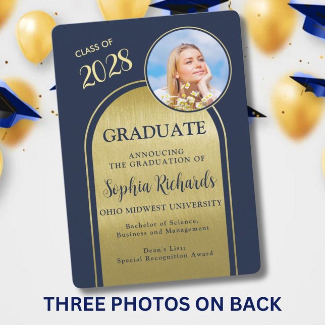 Photo Arch Navy Gold Graduation Announcement (Creator Uploaded)