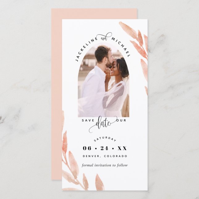 Photo Arch, Peach Wedding Save The Date Bookmark (Front/Back)