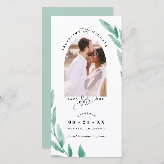 Photo Arch, Sage Wedding Save The Date Bookmark (Front/Back)