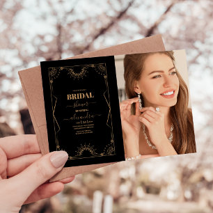 Photo Art Deco Bridal Black and Gold Invitation