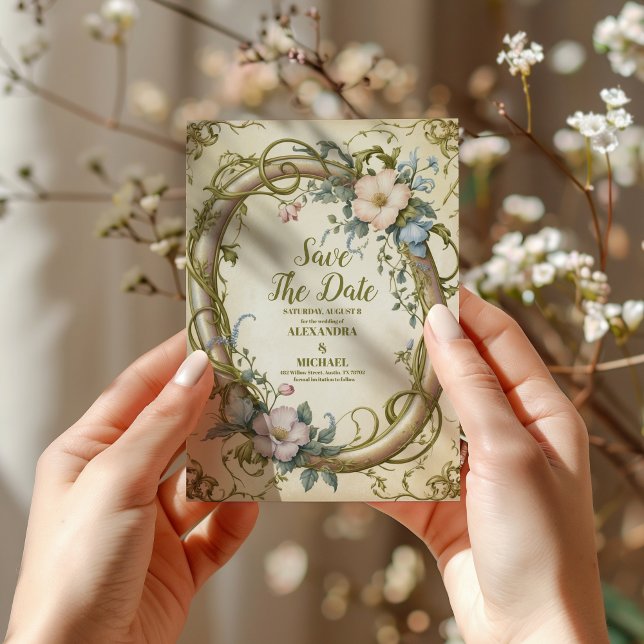 Photo Art Nouveau Wildflower Wedding Save The Date (Creator Uploaded)