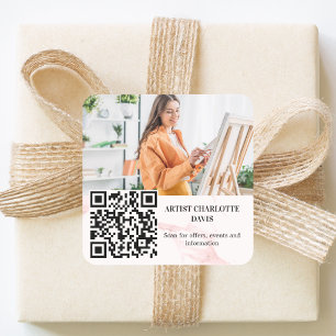 Photo artist designer pink marble QR code Square Sticker