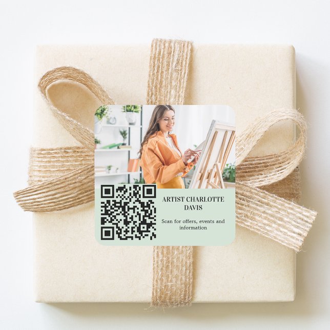 Photo artist designer sage green QR code Square Sticker (Creator Uploaded)