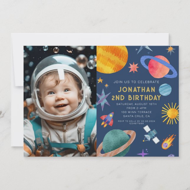 Photo Astronaut Planets Space Boy  Birthday Invitation (Front)