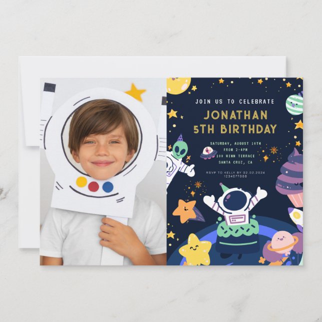 Photo Astronaut Planets Space Boy  Birthday Invitation (Front)